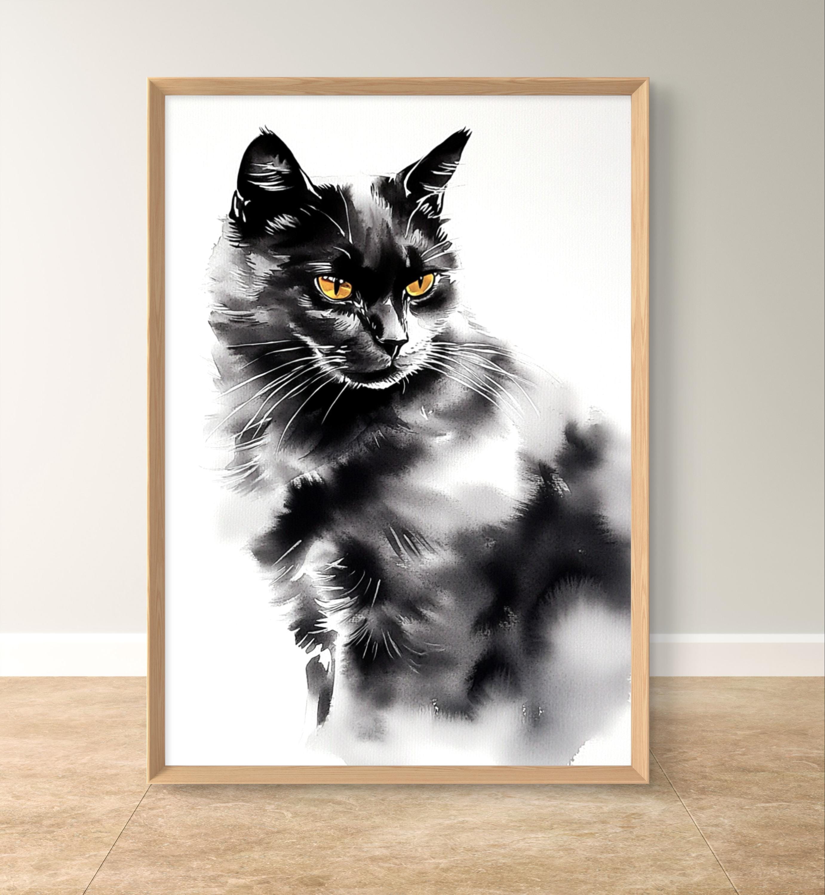Black Cat Art Print Black and White Wal Decor Cat Lover's Gift - Etsy