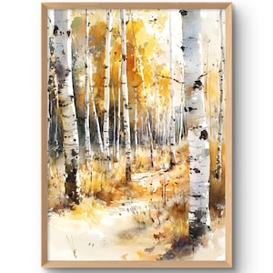 Birken Bäume Druck Aspen Art Prints Colorado Landschaft Wand Kunst Herbst Wald Aquarell Stil Poster Wald Wand Kunst Rustikale Wand Dekoration