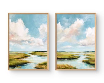 Charleston Marsh Art Print Set of 2 Coastal South Carolina Landscape Wall Art