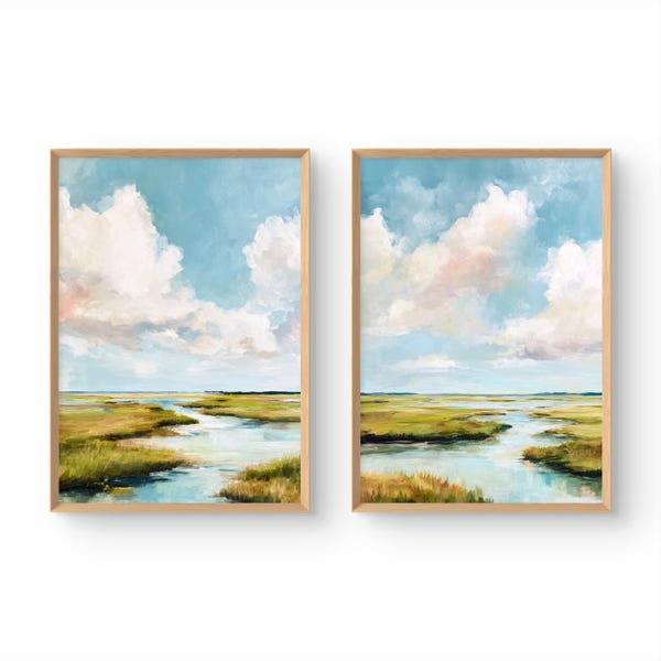Charleston Marsh Kunstdruck-Set (2er-Set) – Küstenlandschaft aus South Carolina – Wandkunst