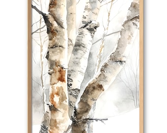 Birch Trees Art Print Aspen Wall Art Prints Colorado Winter Forest Landscape Woodland Wall Art Watercolor Style Rustic Poster