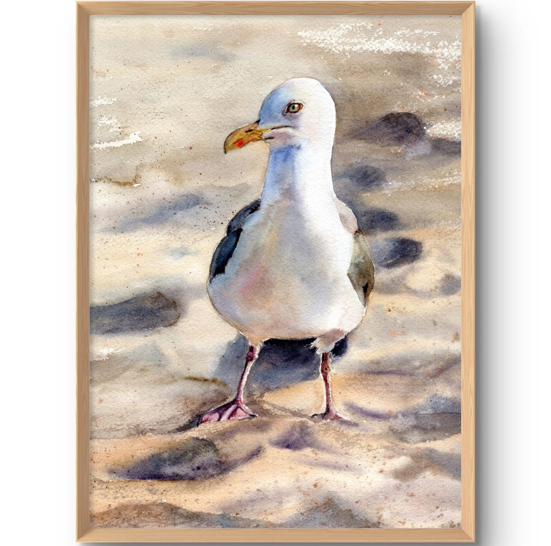 Seagull Art Print Coastal Beach Bird Wall Art Ocean Lover Gift Maritime ...