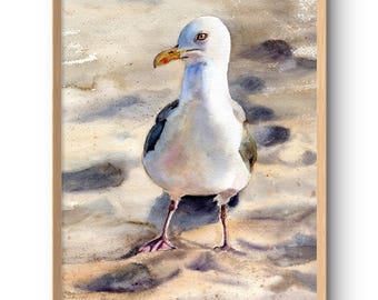 Zeemeeuw Art Print kust strand vogel muur kunst oceaan minnaar cadeau maritiem decor van originele aquarel