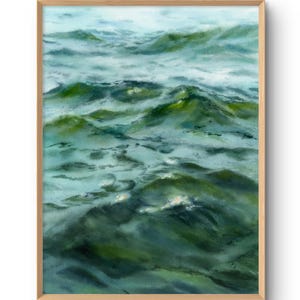 Meereswellen Art Print Aquarell Meer Malerei Marine Wandkunst Küsten Dekor Abstrakte Kunst Grün Großes Poster vom Originalkunstwerk