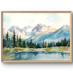 Rocky Mountains Kunstdruck Colorado National Park Großes Poster Aquarell Stil Druck Kiefernwald Kunst Lake Colorado Poster