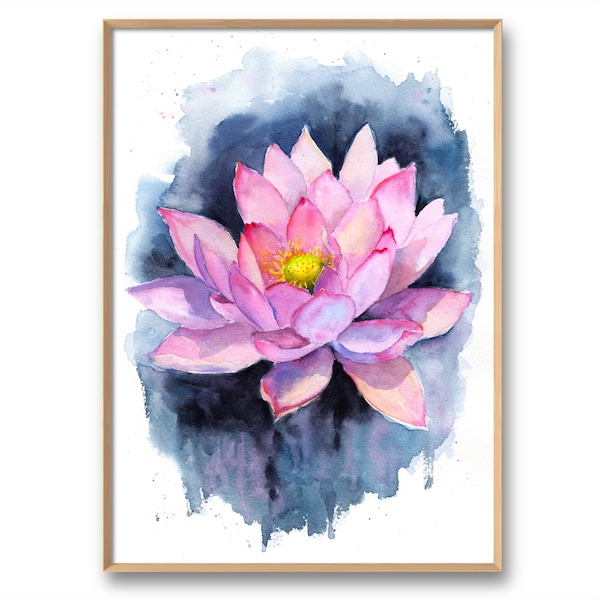 Impression aquarelle lotus rose, impression d'art mural floral, nénuphars, affiche d'art zen, impression giclée, art de la salle de méditation à partir d'une peinture originale