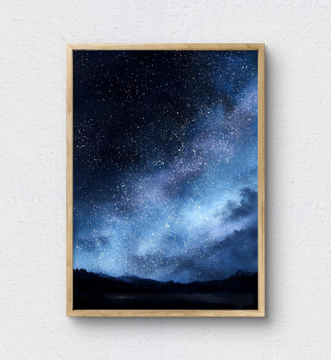 Night Sky Art Print Starry Galaxy Landscape Celestial Blue Decor Dreamy ...
