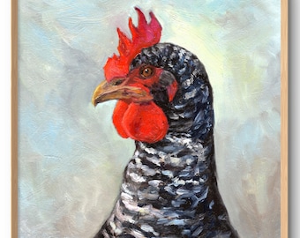 Hahn Kunstdruck Bauernhaus Wanddekoration Huhn Kunst Auf dem Bauernhof Tiere Kunstwerk Küche Wandkunst Vogel Poster von der Original Ölmalerei