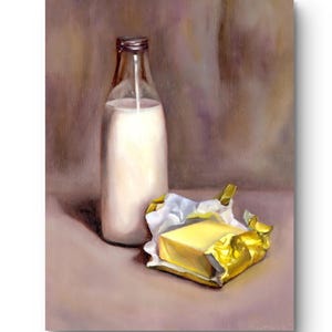 Irish Butter Art Print Bottle Milk Oil Painting Farmhouse Kitchen Wall Art Rustic Still Life Vintage Decor Food Poster from Original Artwork