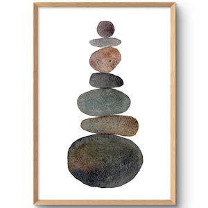 Rock Balance Print Earth Tone Poster Scandinavian Modern Balancing Stones Wall Art for Zen Home Decor Minimalist Print from Original Artwork