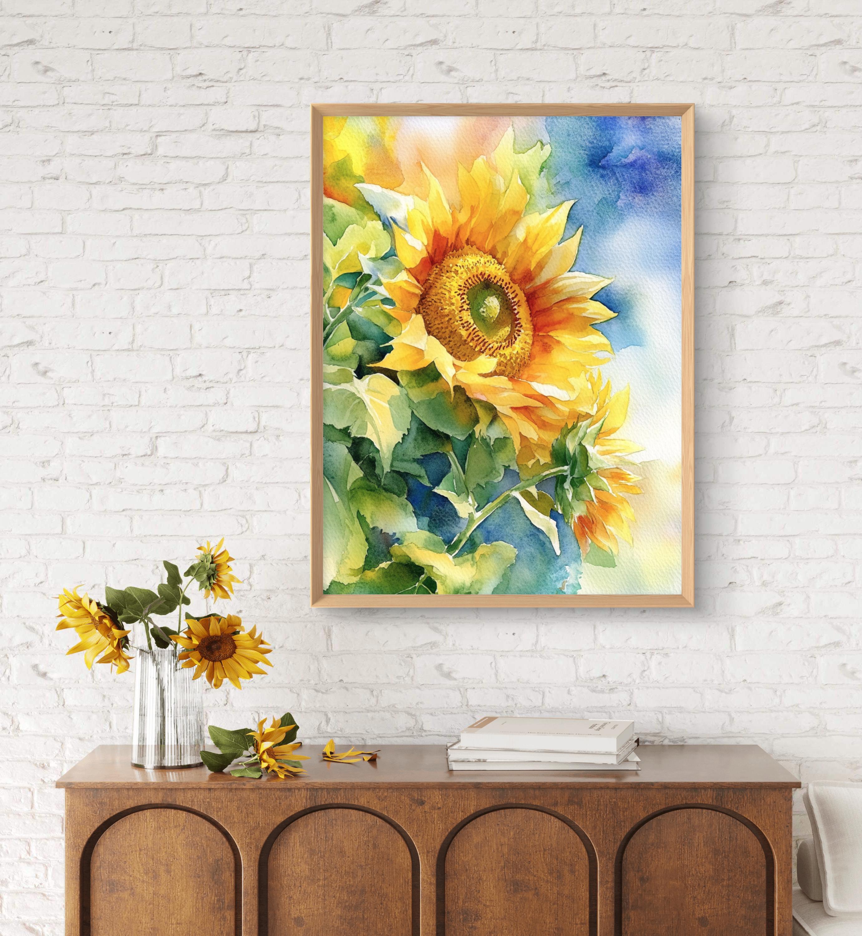 Sunflower Print Floral Wall Decor Garden Flowers Art Blue Yellow ...