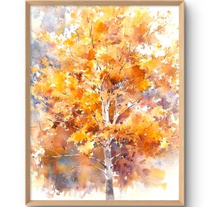 Birke Baum Kunstdruck Espe Wand Kunst Herbst Wand Dekor Herbst Natur Großformat Druck Aquarell Stil Herbst Poster