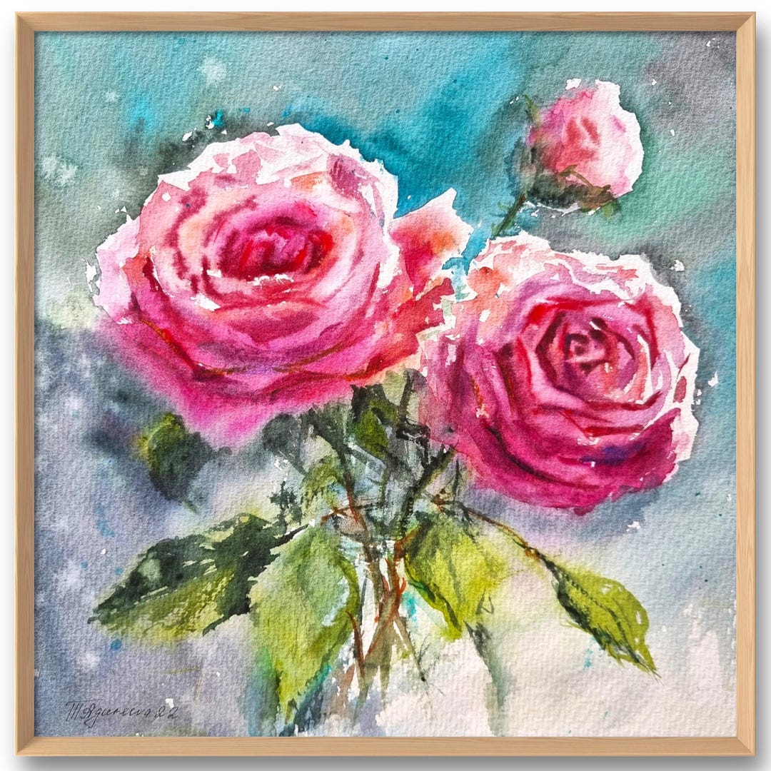 Pink Roses Watercolor Art Print Floral Fine Art Rustic Wall Decor From ...