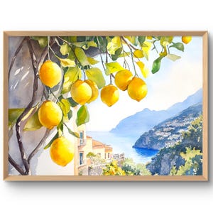 Lemon Tree Art Print Positano Wall Art Italy Artwork Italian Painting Watercolor Style Cityscape Amalfi Coast Poster