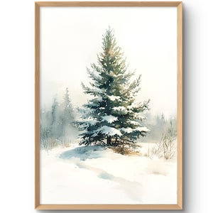 Fir Tree Art Christmas Wall Art Minimalist Nature Print Rustic Home Decor Spruce Tree Art Snowy Evergreen Tree Poster