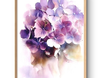 Hydrangea Art Print Floral Home Decor Pink Flowers Hydrangeas Watercolor Style Wall Art