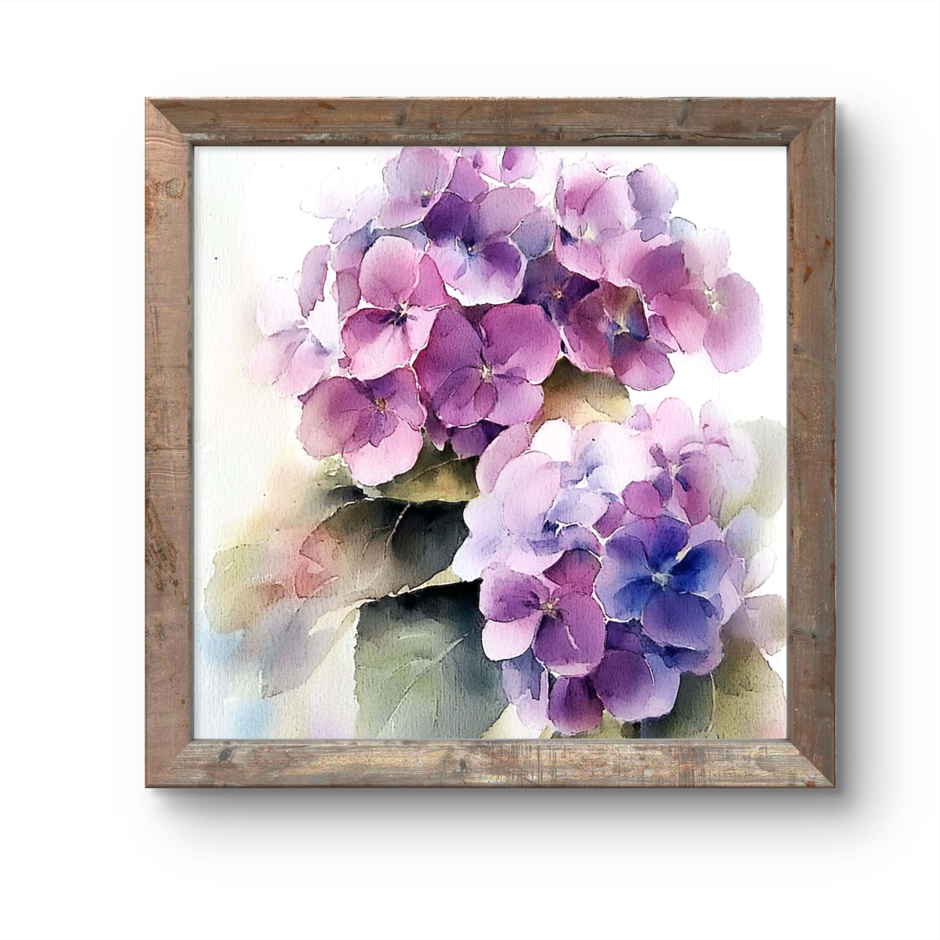 Hydrangea Art Print: Purple Floral Botanical Watercolor Style Wall ...