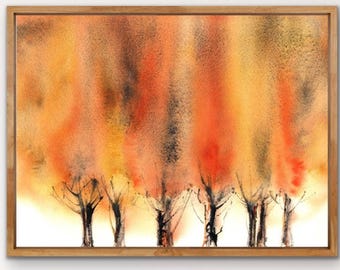 Autumn Trees Watercolor Print Fall Landscape Wall Art Abstract Autumn Decor Fall Colors Poster from Original Painting