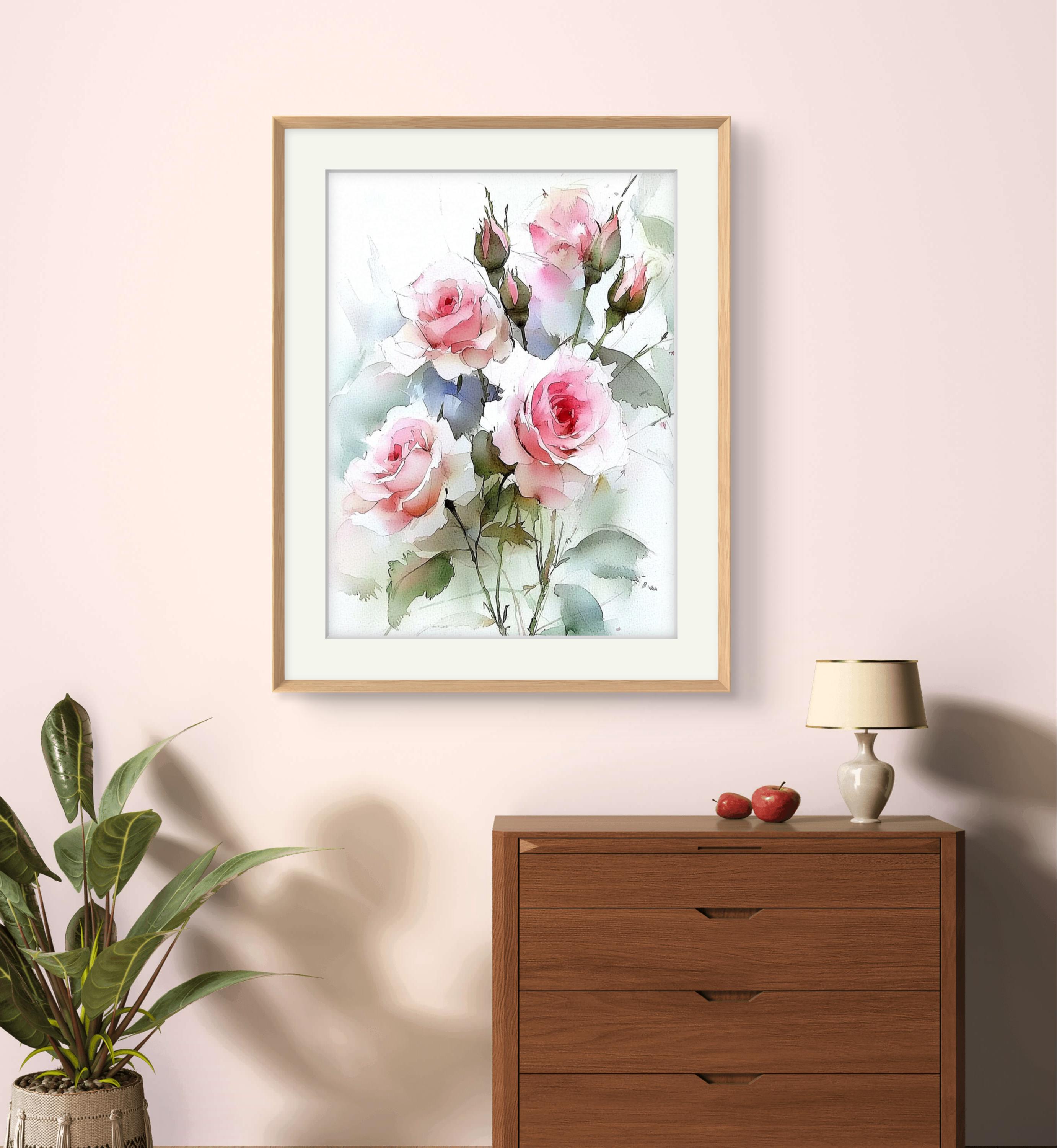 Pink Roses Art Print Romantic Floral Watercolor Style Wall Decor - Etsy