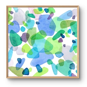 Sea Glass Wall Art Square Print Zen Watercolor Painting Abstract Coastal Wall Decor Blue Green Beach House Wall Art Bathroom Art Poster