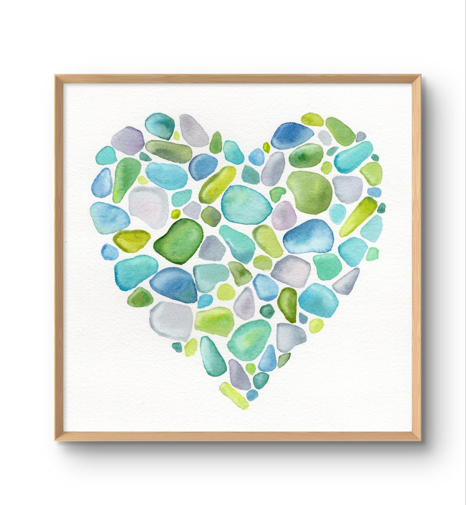 Sea Glass Heart Art Print Coastal Wall Decor From Original Watercolor ...