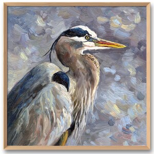 Great Blue Heron Art Print Coastal Bird Oil Painting Heron Artwork Coastal Wall Decor Nautical Bird Wall Art Great Blue Heron Poster
