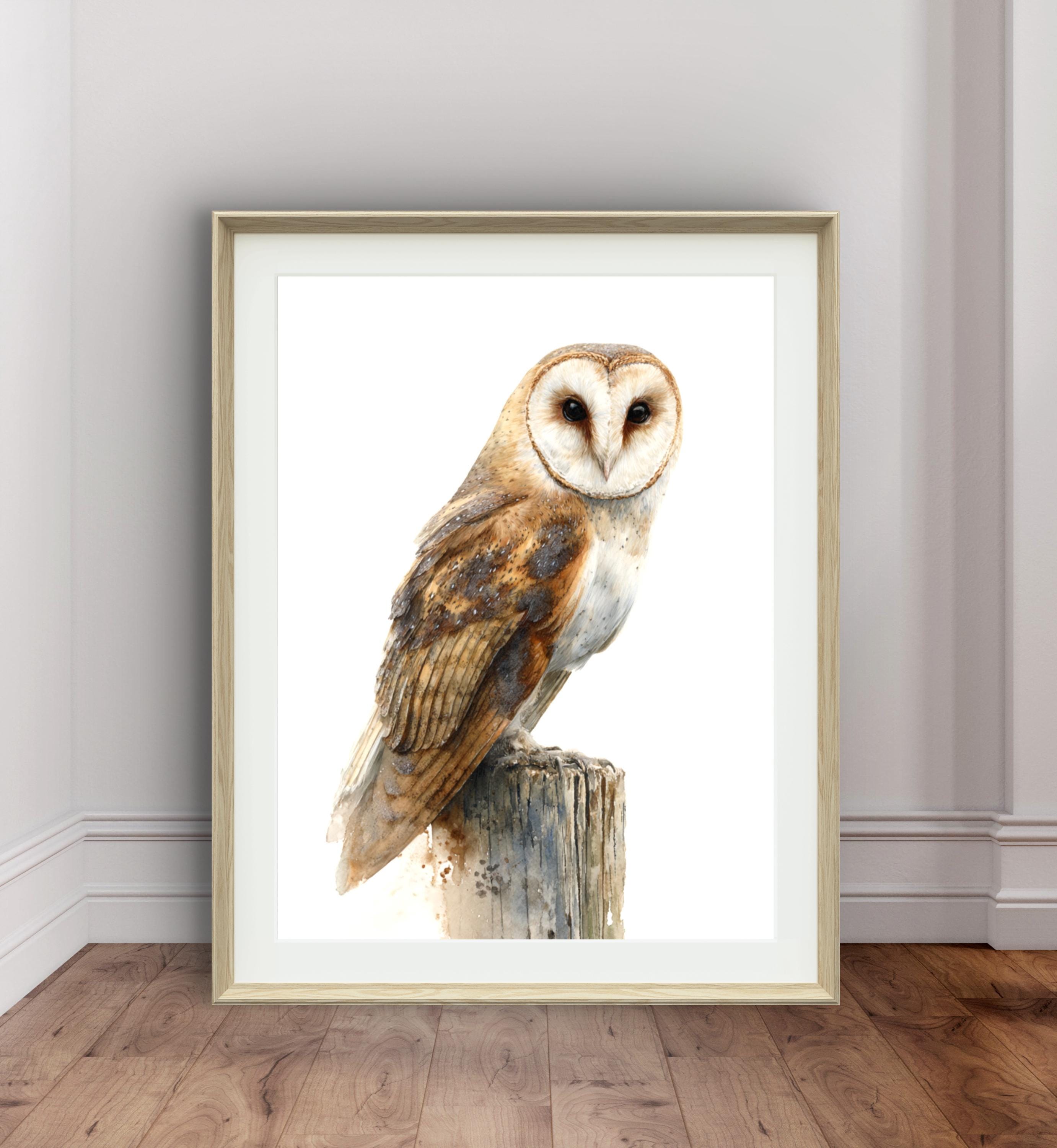 Barn Owl Art Print Rustic Watercolor Style Bird Wall Art Woodland ...