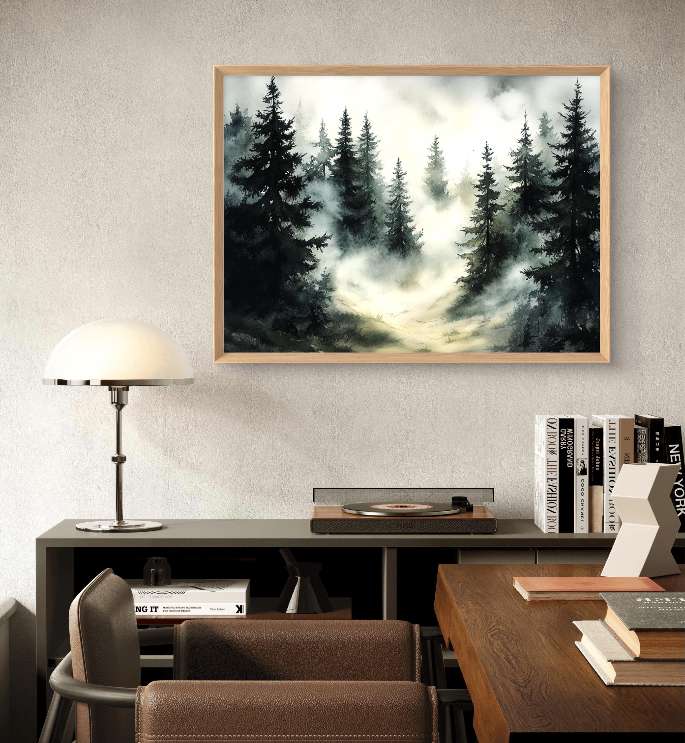 Misty Forest Art Print Pine Trees Wall Art Foggy Landscape Decor ...