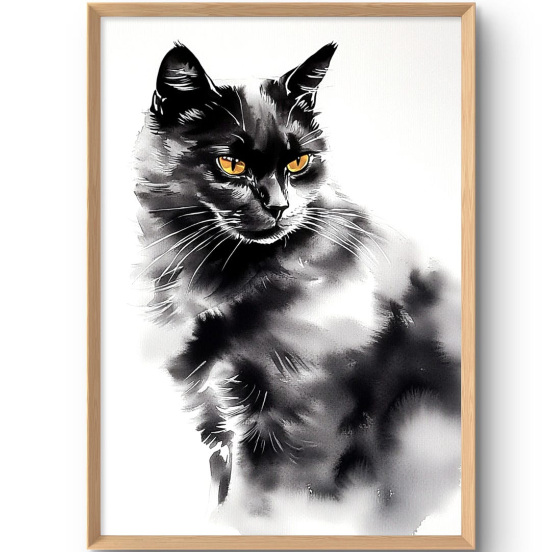 Black Cat Art Print Pets Watercolor Style Poster Animal Wall Art Cat ...