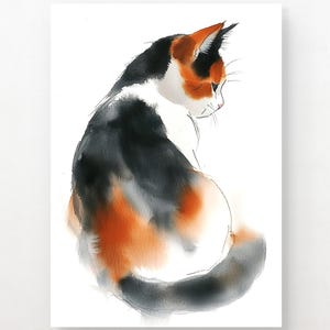 Calico Cat Art Print Cat Painting Pets Wall Art Watercolor Style Print Modern Art Minimalist Home Decor Pet Portrait Art Calico Cat Poster