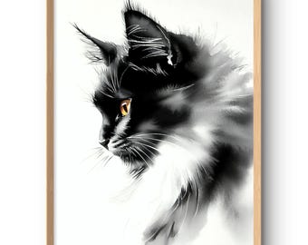 Black Cat Watercolor Art Print: Modern Pet Portrait Poster