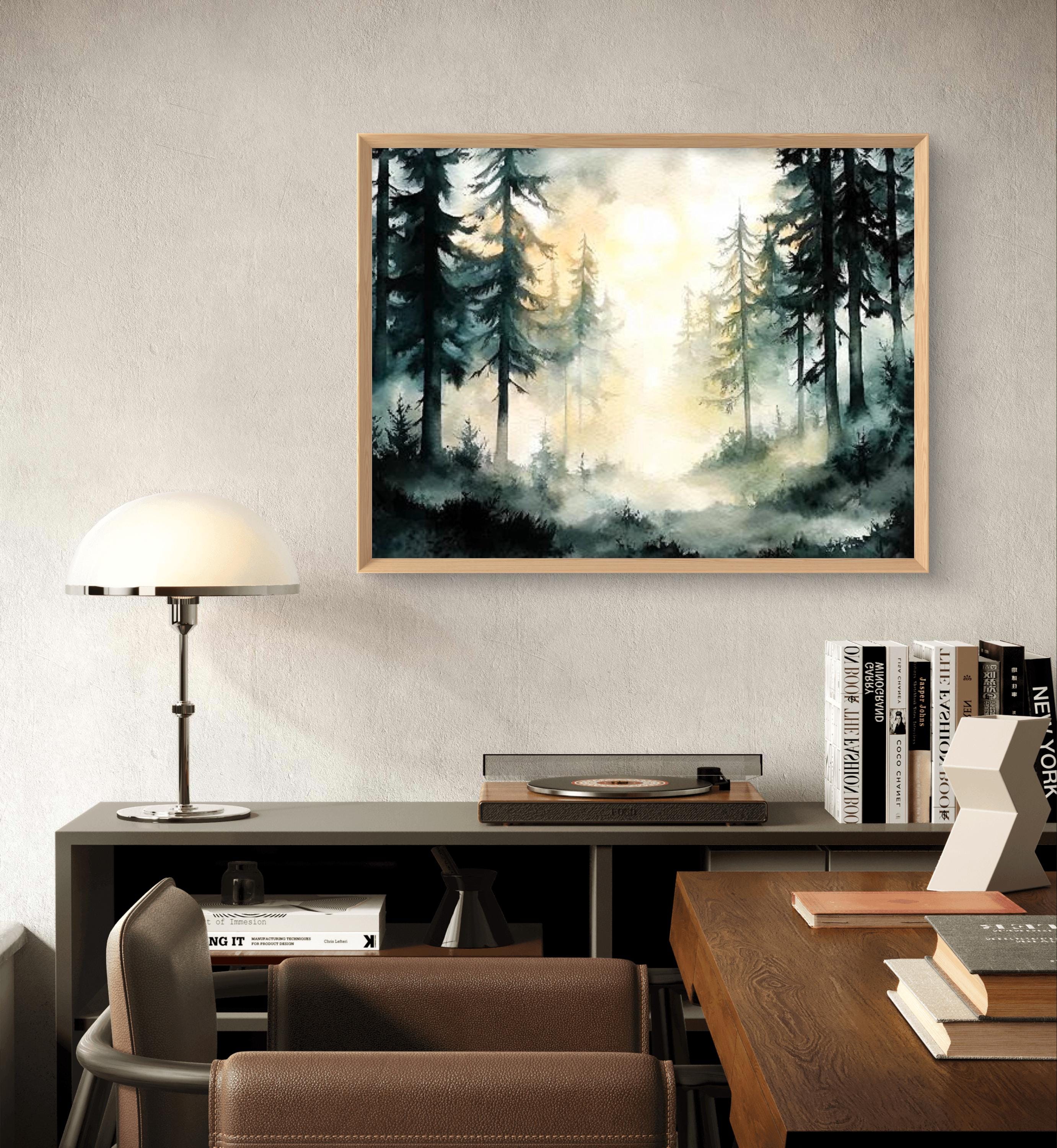 Misty Trees Art Print Pine Forest Wall Art Foggy Landscape Watercolor ...