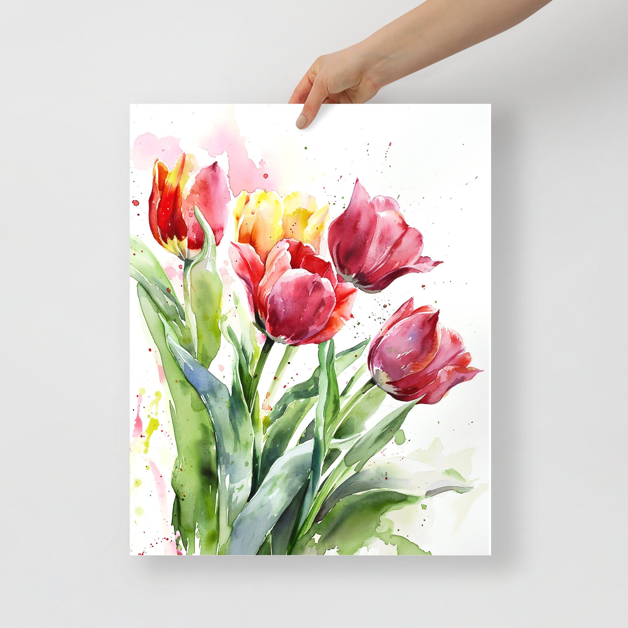 Tulip Art Print Spring Wall Art Red Tulips Watercolor Style Poster ...