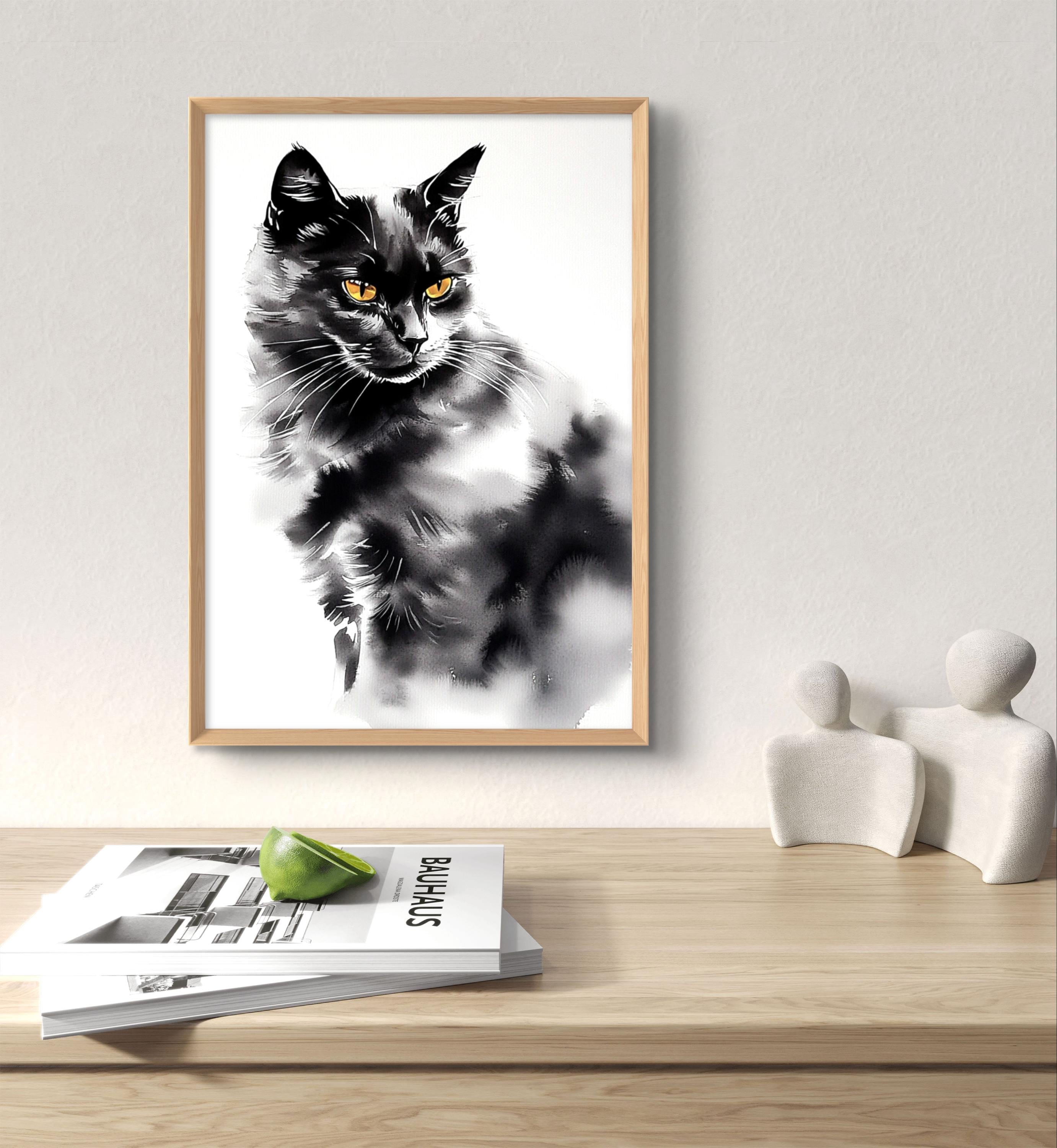 Black Cat Art Print Black and White Wal Decor Cat Lover's Gift - Etsy