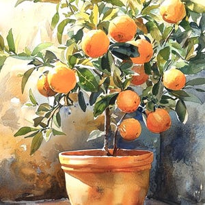 Orange Tree Art Print Orange Countryside Watercolor Style Wall Art Farmhouse Wall Art Preppy Room Decor Floral Poster
