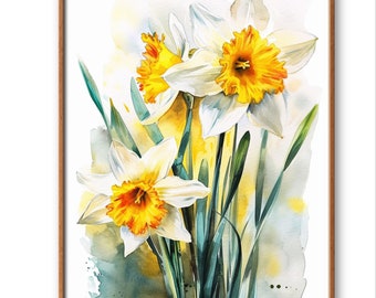 水仙の花の水彩画プリント | 水仙のアートプリント | 水仙の絵画