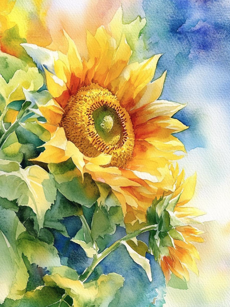 Sunflower Print Floral Wall Decor Garden Flowers Art Blue Yellow ...