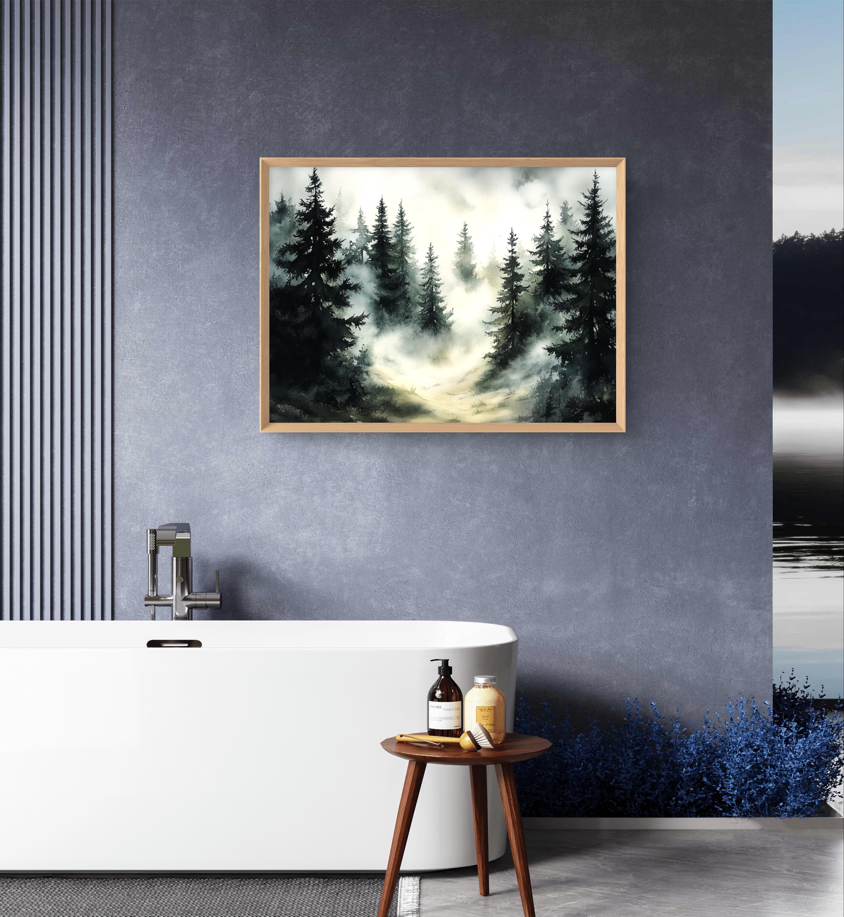 Misty Forest Art Print Pine Trees Wall Art Foggy Landscape Decor ...