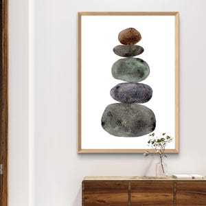 Stacked Stones Painting Watercolor Art Print Zen Wall Art Yoga Room ...
