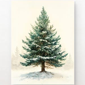 Christmas Tree Print Vintage Style Pine Tree Wall Art Winter Art Moody Neutral Holiday Wall Decor Fir Tree Snowy Evergreen Tree Poster