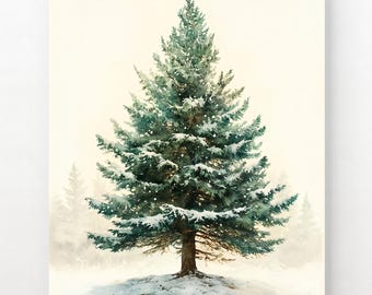 Vintage Christmas Tree Print Snowy Pine Tree Wall Art Winter Decor