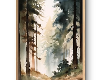 Sequoia National Park Art Print Evergreen Forest Wall Art California Landscape Giant Trees Watercolor Style Nature Wall Decor Hiker Gift