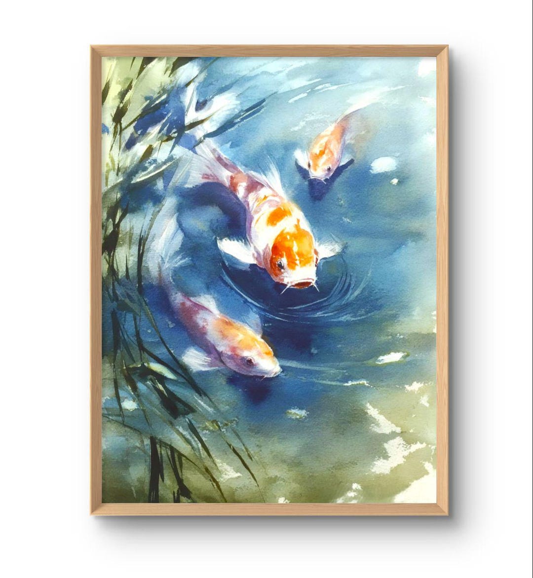 Koi Fish Art Print Zen Watercolor Style Asian Wall Decor - Etsy