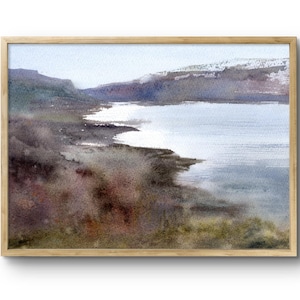 Coastal Art Print Neutral Abstract Landscape Watercolor Wall Art Minimalist Scotland Wall Decor Scottish Highlands Poster from Original Art