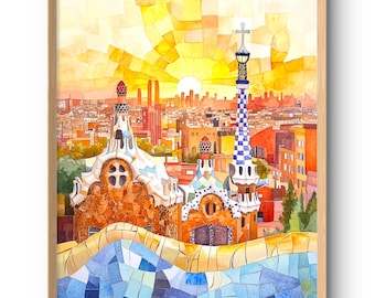 Barcelona Park Güell Kunstdruck Spanien Reise Poster Gaudi Architektur Wand dekor