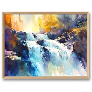 Waterfall Art Print North Carolina Landscape Nature Wall Art Prints Forest Watercolor Style Waterfalls Wall Decor