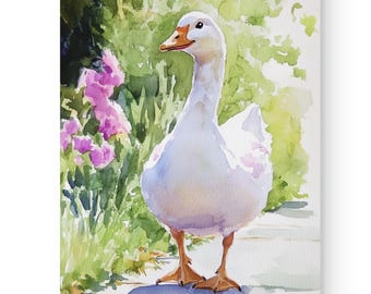 White Goose Art Print Farmhouse  Cottagecore Decor Farm Animal Art Watercolor Style Geese Poster