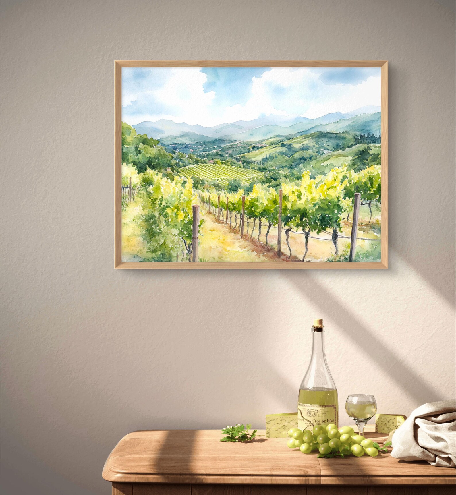 Napa Valley Vineyard Art Print California Wine Country Watercolor Style ...