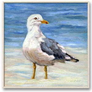 Impresión artística de pintura de gaviota, arte mural costero, decoración de casa de playa, póster de pájaro a partir de pintura al óleo original