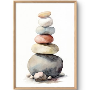 Balancing Stones Watercolor Print Stacked Stones Art Earth Tone Poster Cairn Art Coastal Wall Art  Rocks Artwork Zen Print from Original Art